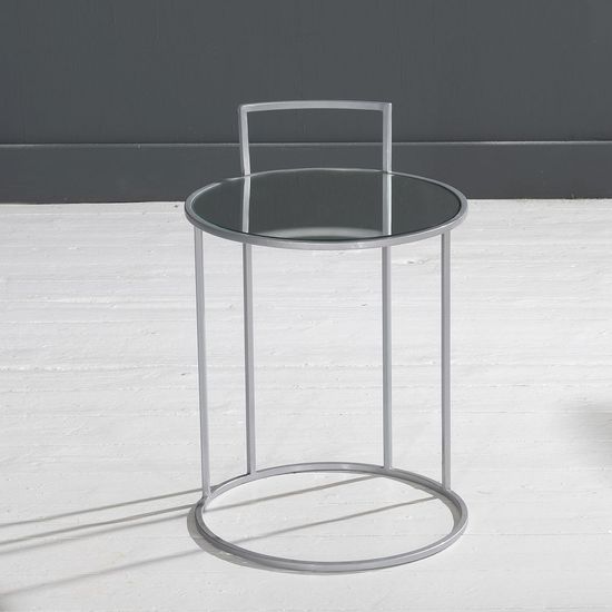 Clearance - Torrance Glass and Silver Round Side Table - Brand New Item